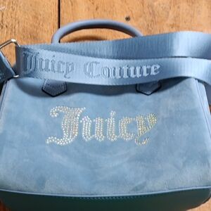 Juicy Couture Light Blue Suede Tote with Crystal Juicy Logo and Branded Strap